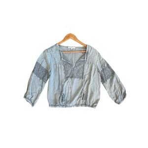 Solitaire Embroidered Tassel Tunic Shirt Blue Size M Boho‎